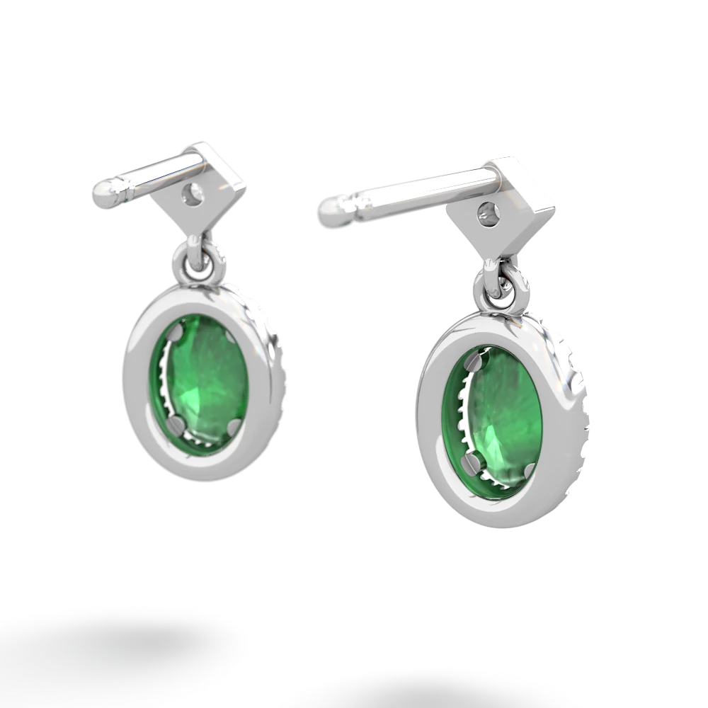 Emerald Antique-Style Halo 14K White Gold earrings E5720