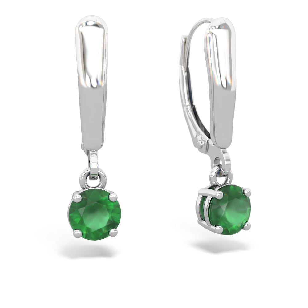 Emerald 5Mm Round Lever Back 14K White Gold earrings E2785