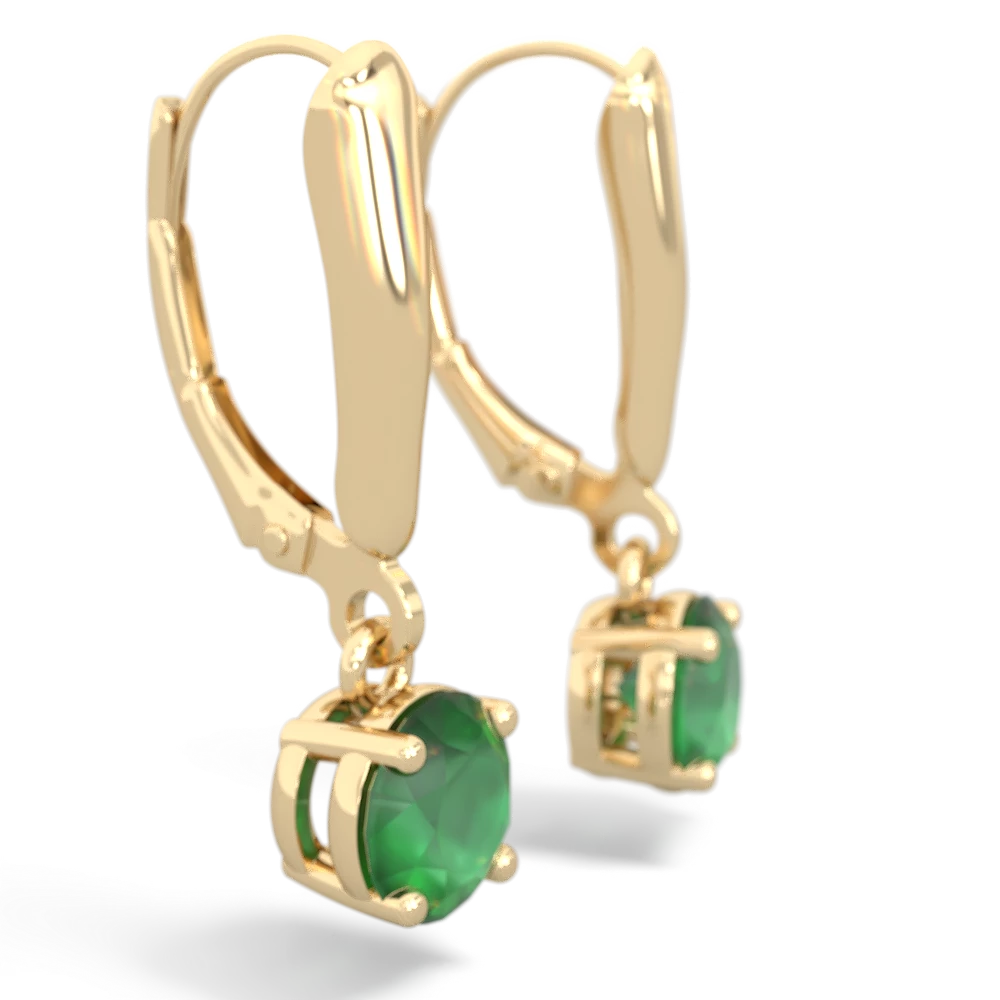Emerald 6Mm  Round Lever Back 14K Yellow Gold earrings E2786