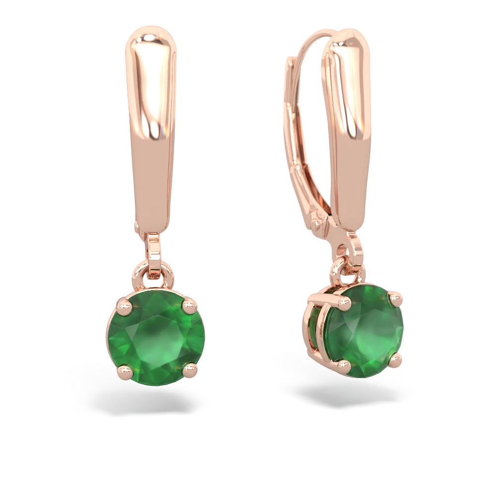 Emerald 6Mm  Round Lever Back 14K Rose Gold earrings E2786