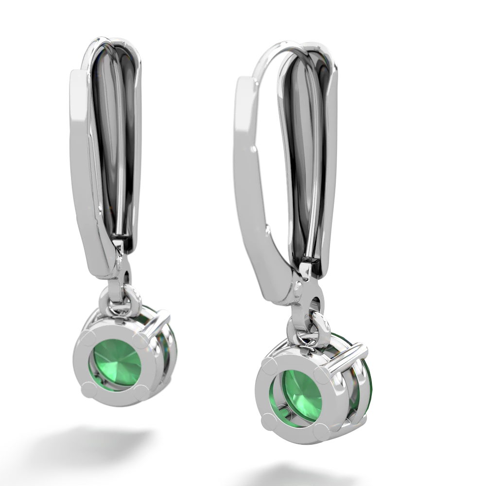 Emerald 6Mm  Round Lever Back 14K White Gold earrings E2786