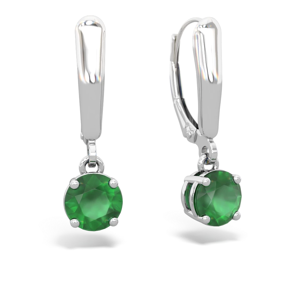 Emerald 6Mm  Round Lever Back 14K White Gold earrings E2786