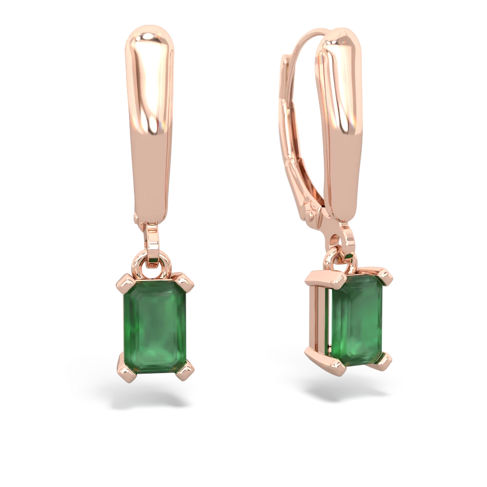 Emerald 6X4mm Emerald-Cut Lever Back 14K Rose Gold earrings E2855