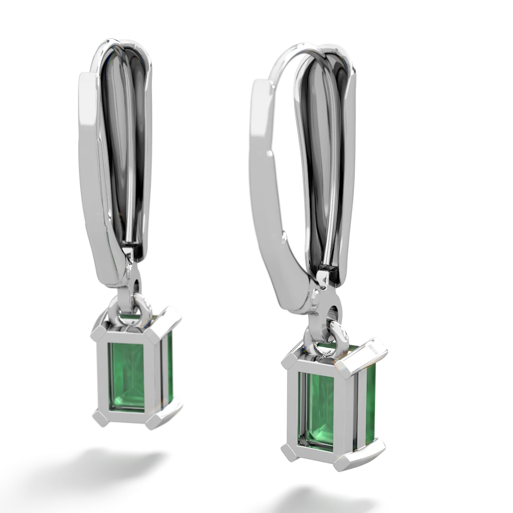Emerald 6X4mm Emerald-Cut Lever Back 14K White Gold earrings E2855