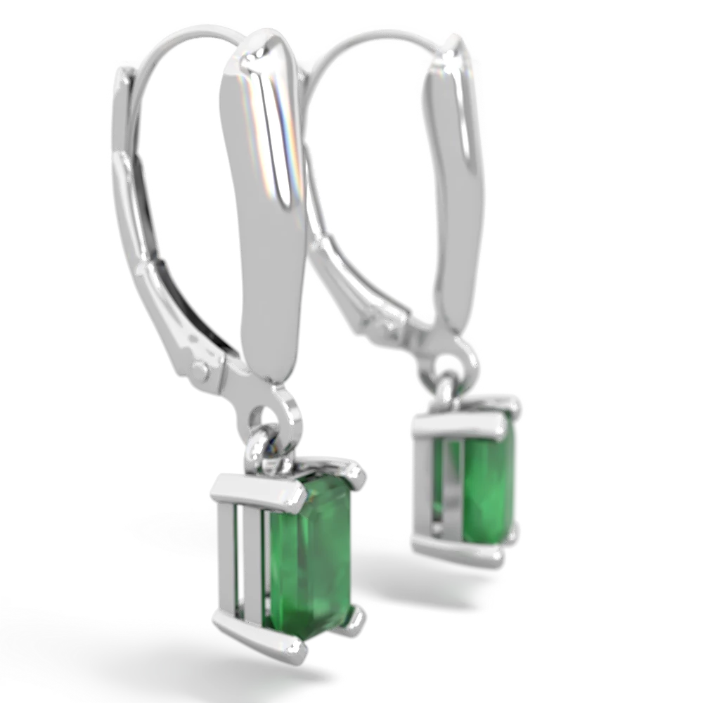 Emerald 6X4mm Emerald-Cut Lever Back 14K White Gold earrings E2855