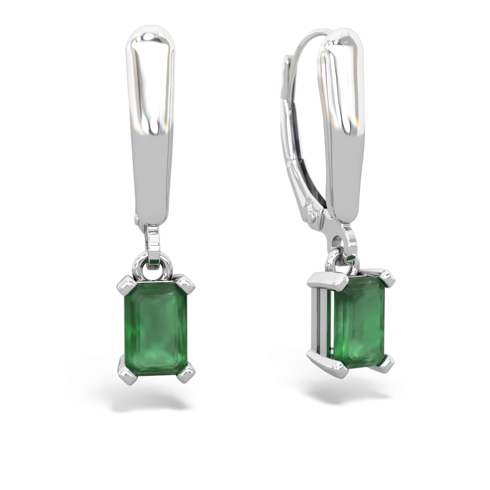 Emerald 6X4mm Emerald-Cut Lever Back 14K White Gold earrings E2855