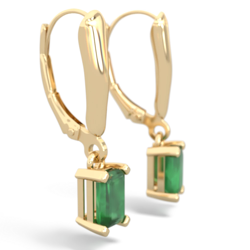 Emerald 6X4mm Emerald-Cut Lever Back 14K Yellow Gold earrings E2855