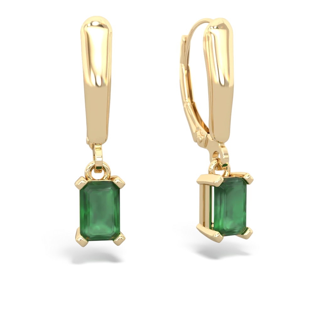 Emerald 6X4mm Emerald-Cut Lever Back 14K Yellow Gold earrings E2855