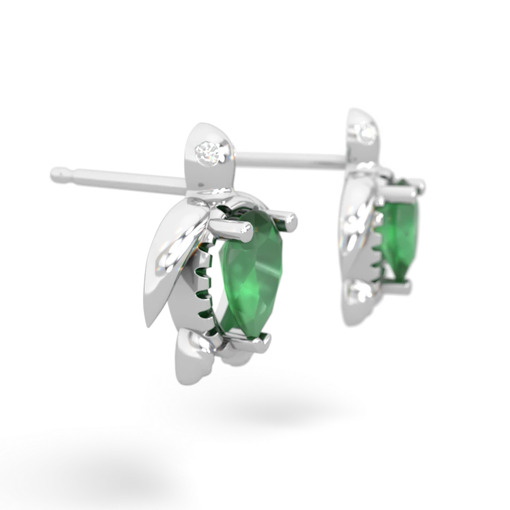 Emerald Baby Sea Turtle 14K White Gold earrings E5241