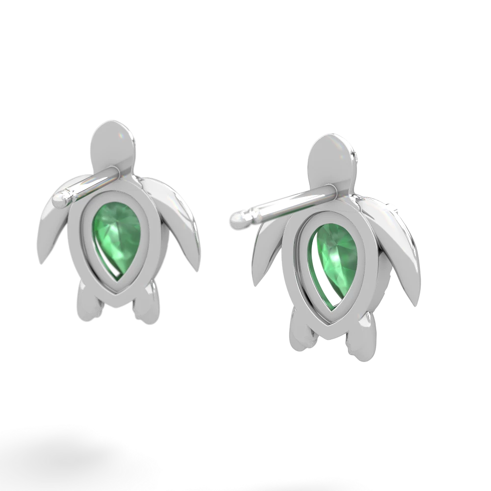 Emerald Baby Sea Turtle 14K White Gold earrings E5241