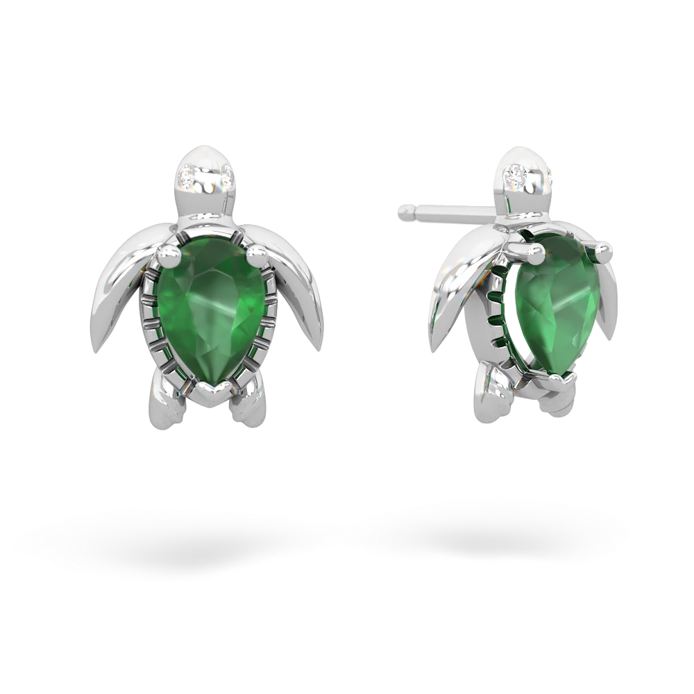 Emerald Baby Sea Turtle 14K White Gold earrings E5241