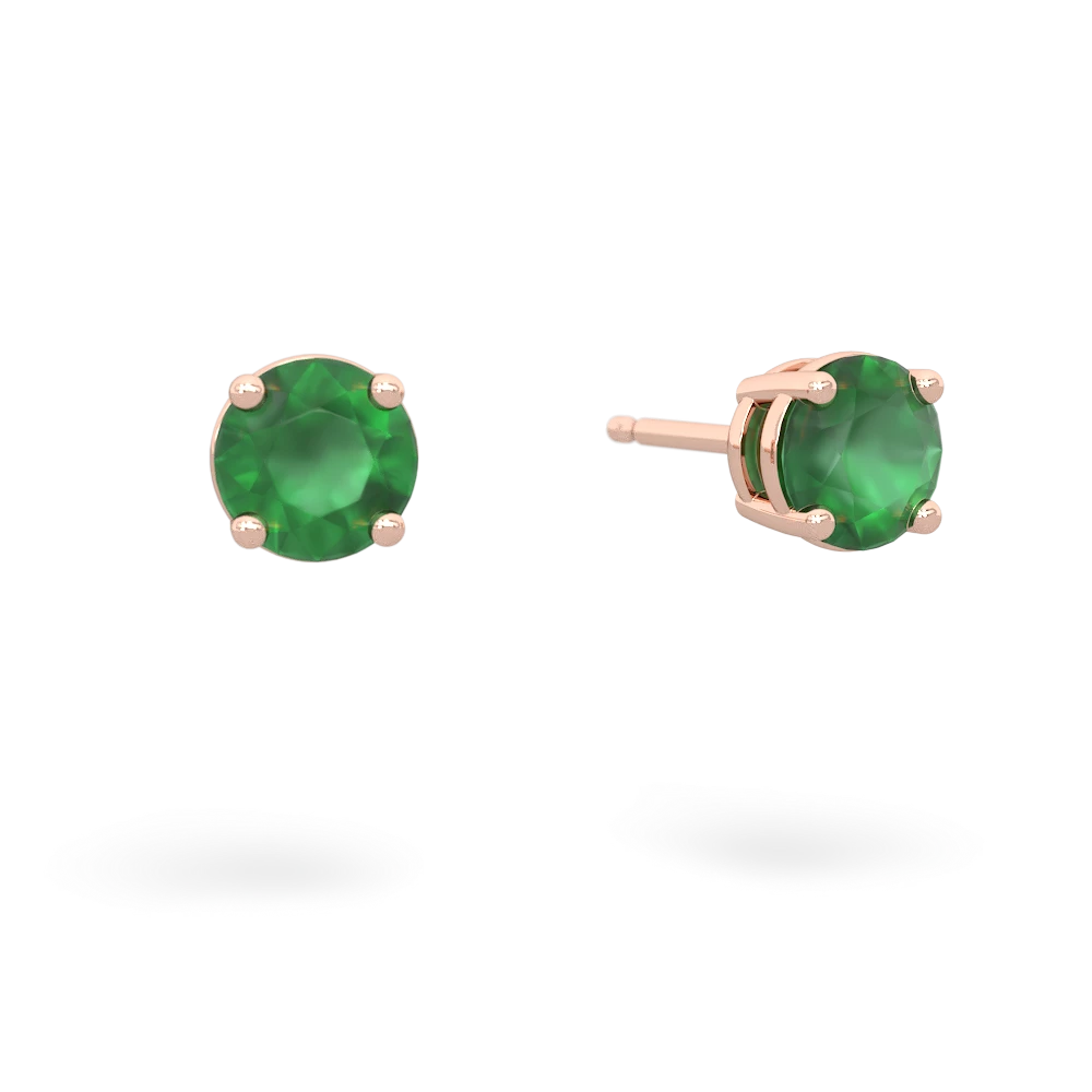 Emerald 5Mm Round Stud 14K Rose Gold earrings E1785