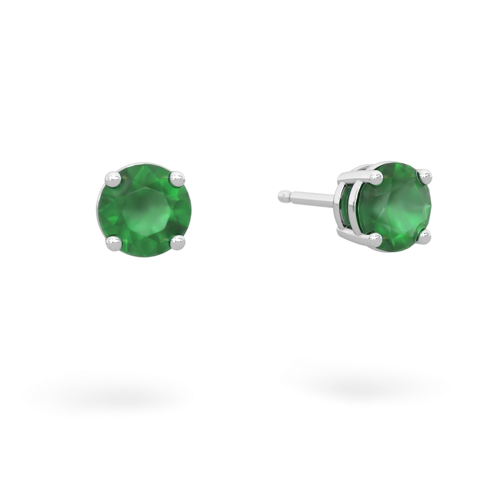 Emerald 5Mm Round Stud 14K White Gold earrings E1785