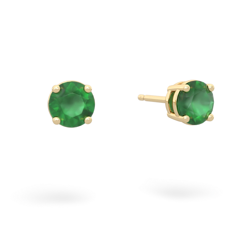 Emerald 5Mm Round Stud 14K Yellow Gold earrings E1785