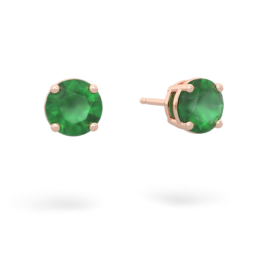 Emerald 6Mm Round Stud 14K Rose Gold earrings E1786