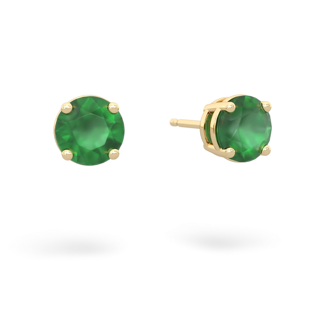 Emerald 6Mm Round Stud 14K Yellow Gold earrings E1786