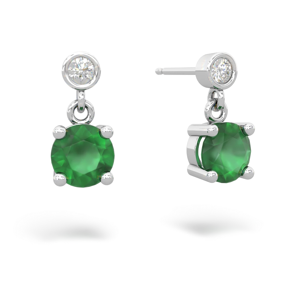 Emerald Diamond Drop 6Mm Round 14K White Gold earrings E1986
