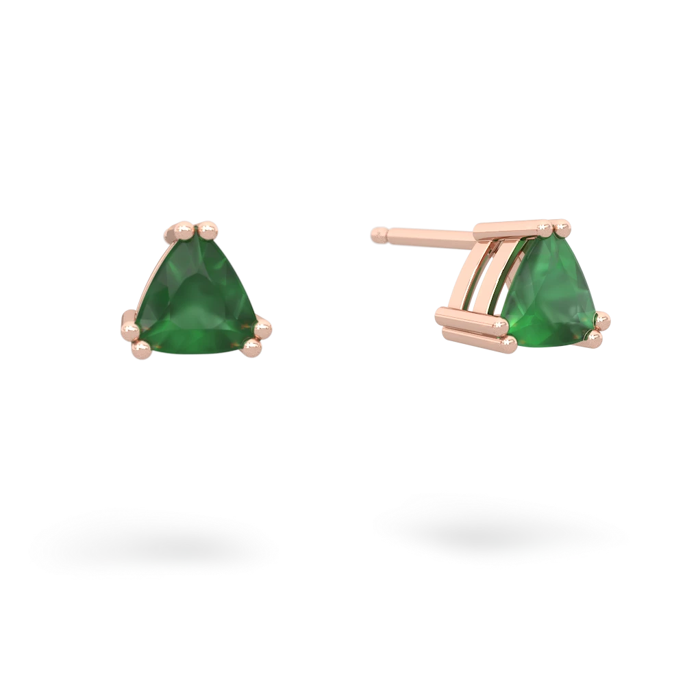 Emerald 5Mm Trillion Stud 14K Rose Gold earrings E1858