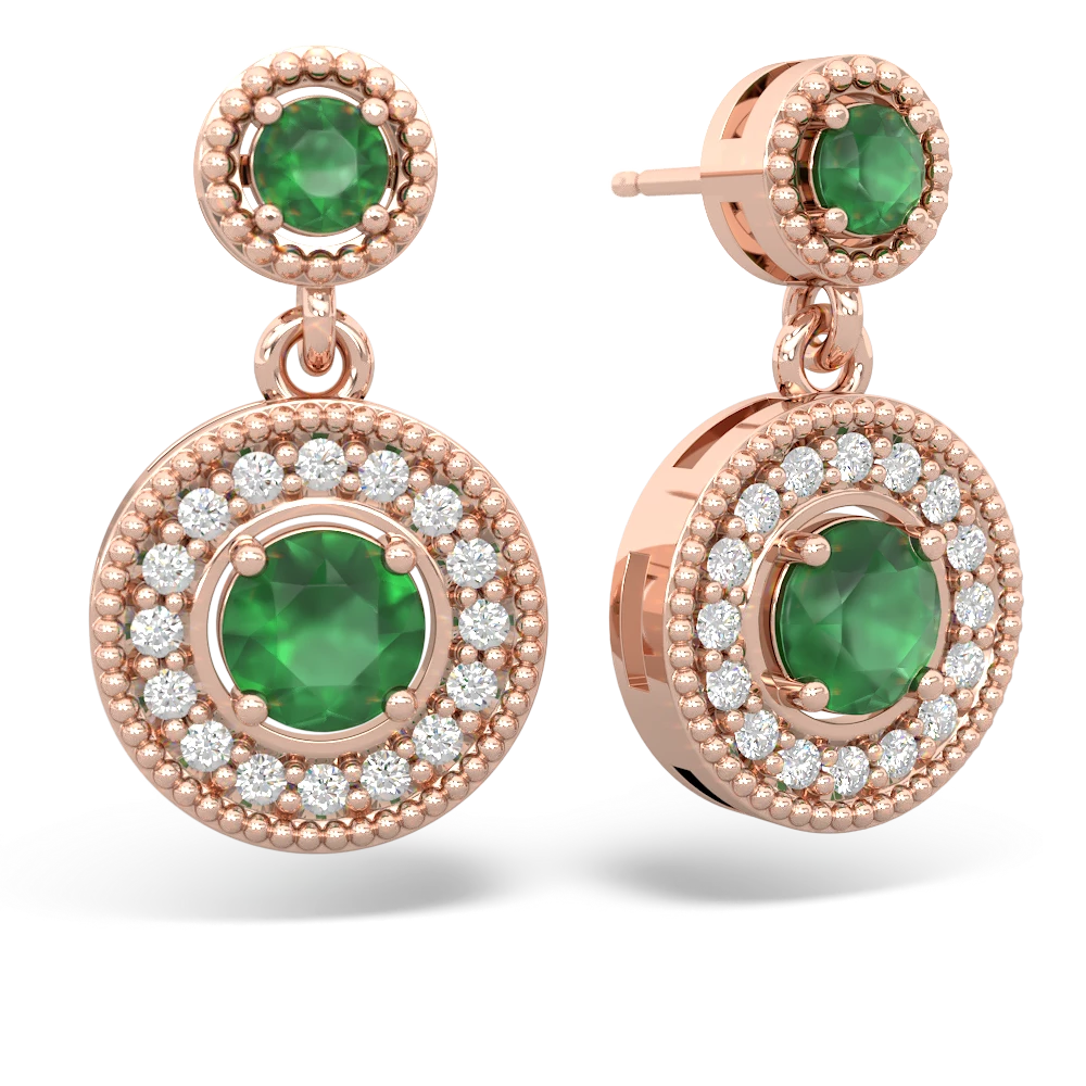 Emerald Halo Dangle 14K Rose Gold earrings E5319