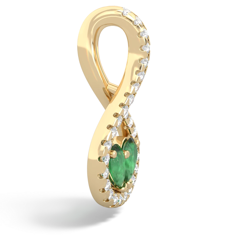 Emerald Pave Twist 'One Heart' 14K Yellow Gold pendant P5360