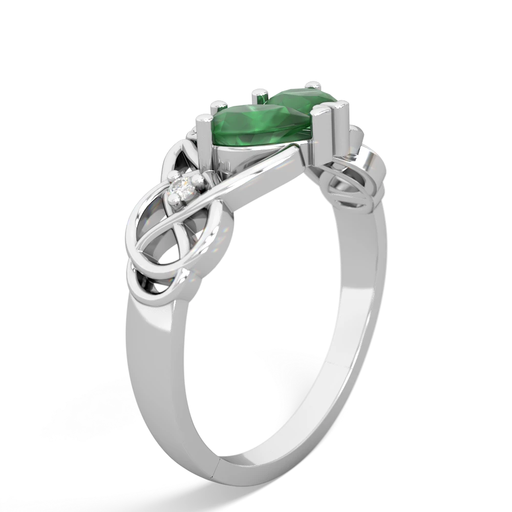 Emerald Two Stone Claddagh 14K White Gold ring R5322