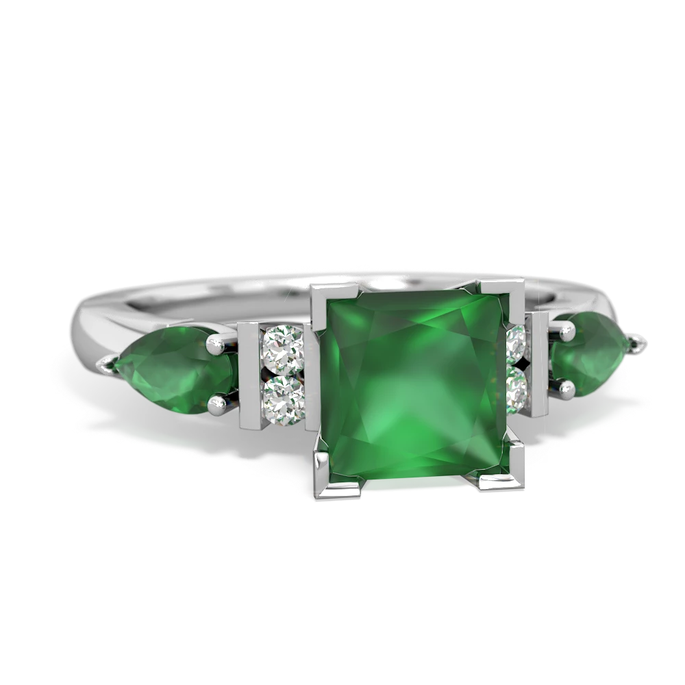 Lab Emerald 6Mm Princess Eternal Embrace Engagement 14K White Gold ring C2002