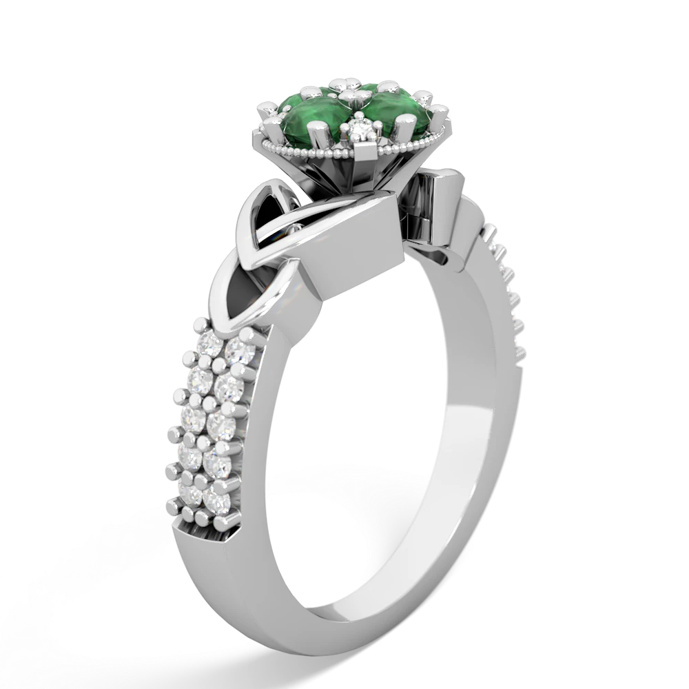 Emerald Celtic Knot Cluster Engagement 14K White Gold ring R26443RD