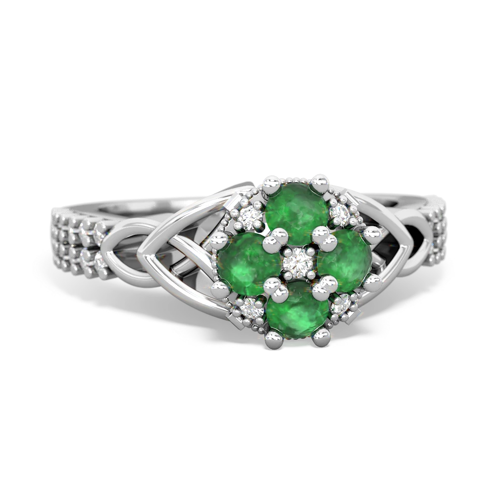 Emerald Celtic Knot Cluster Engagement 14K White Gold ring R26443RD