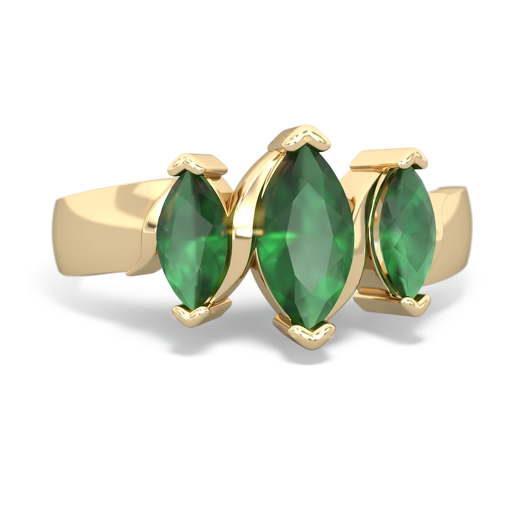 Lab Emerald Three Peeks 14K Yellow Gold ring R2433