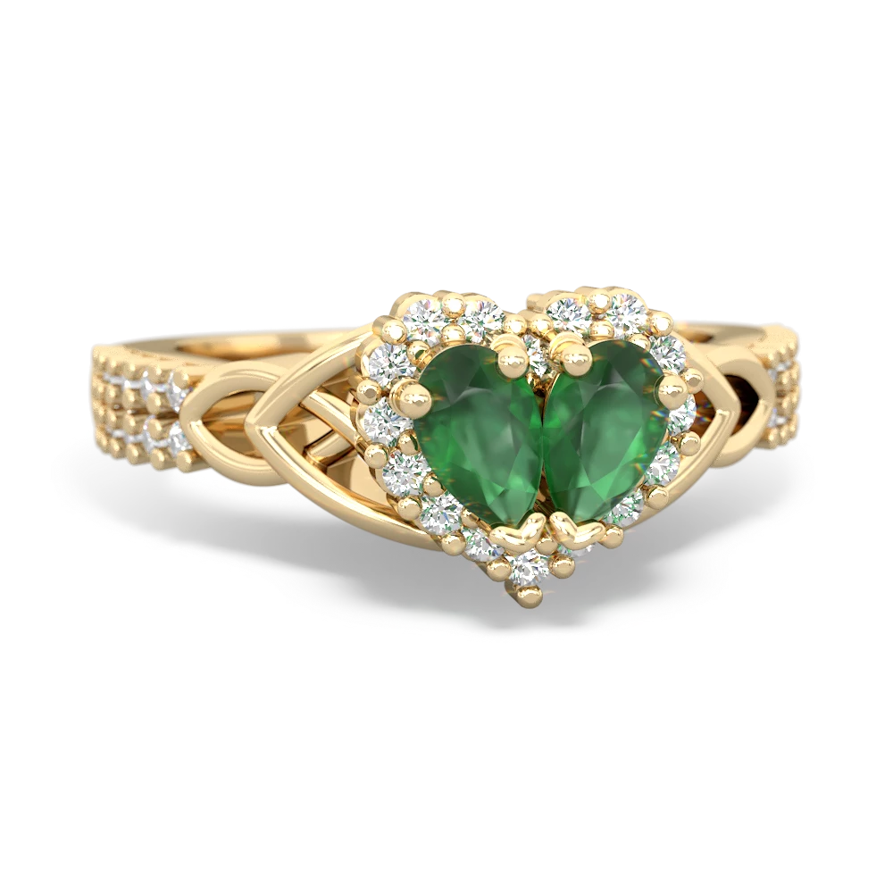 Emerald Celtic Knot Two Hearts As One 14K Yellow Gold ring R2644HRT