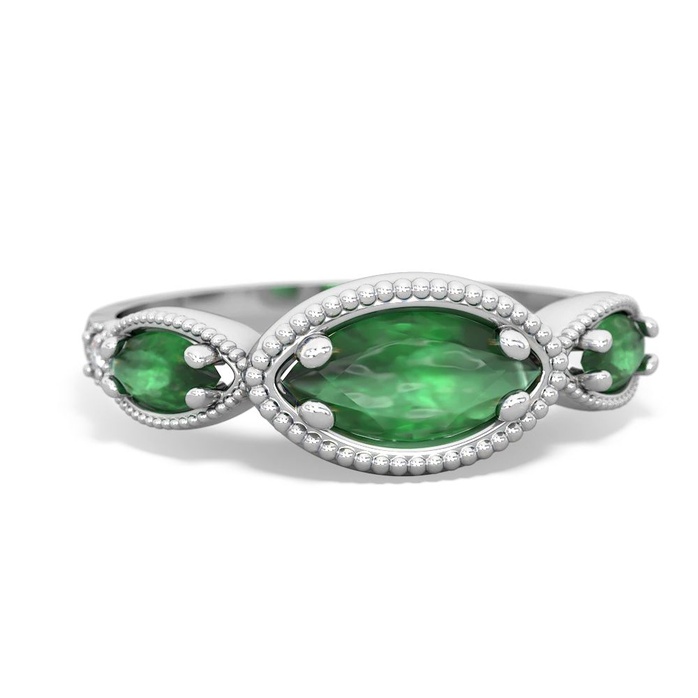 Peridot Milgrain Marquise 14K White Gold ring R5700