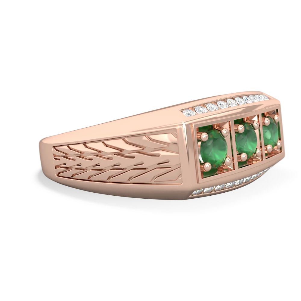 Peridot Three Stone Tire Tread Men's 14K Rose Gold ring R0520