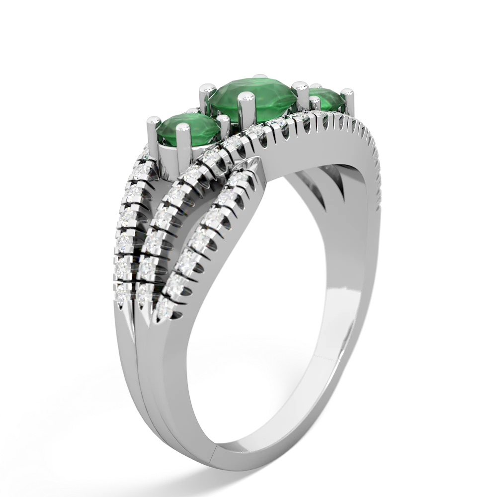 Lab Emerald Three Stone Aurora 14K White Gold ring R3080