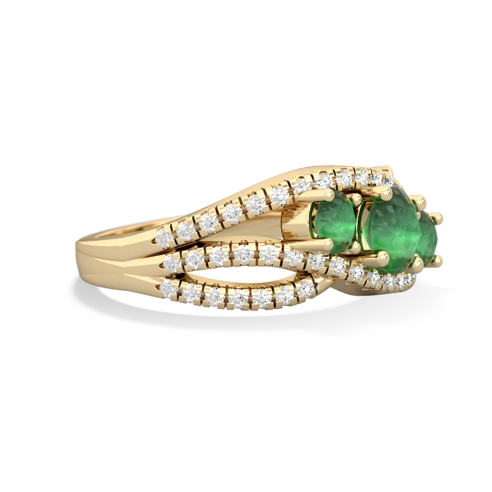 Lab Emerald Three Stone Aurora 14K Yellow Gold ring R3080