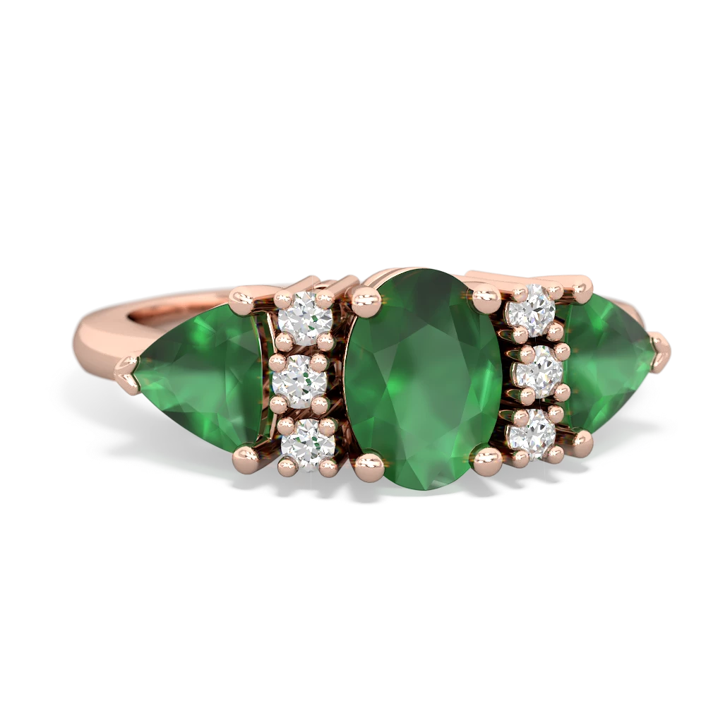 Emerald Antique Style Three Stone 14K Rose Gold ring R2186