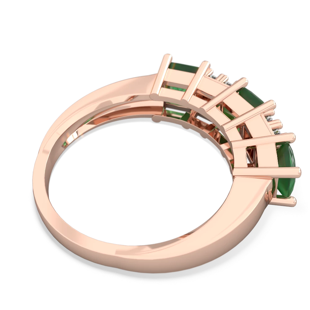 Emerald Three Stone Diamond Cluster 14K Rose Gold ring R2592