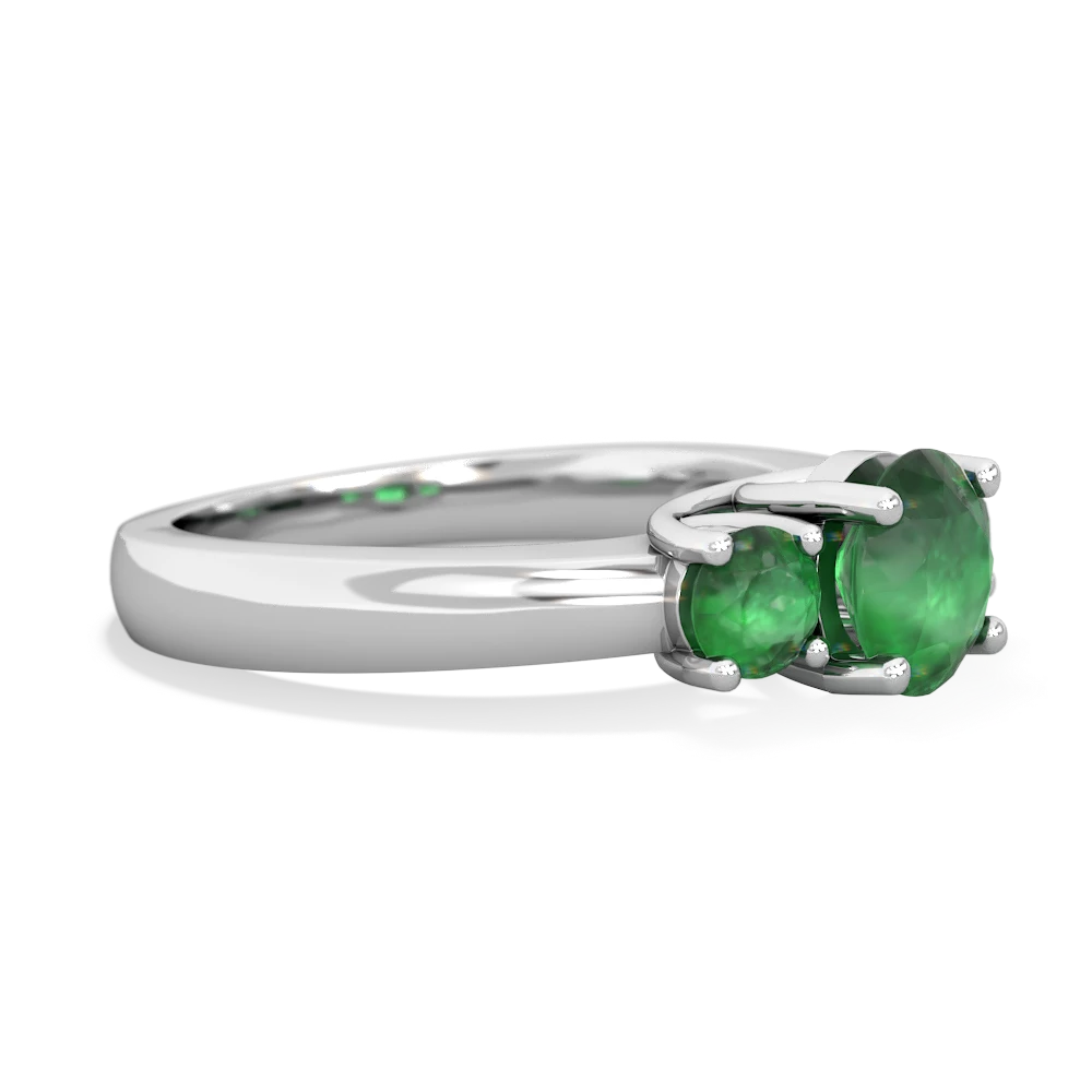 Lab Emerald Three Stone Round Trellis 14K White Gold ring R4018