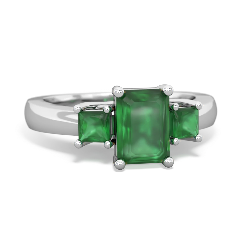 Lab Ruby Three Stone Emerald-Cut Trellis 14K White Gold ring R4021