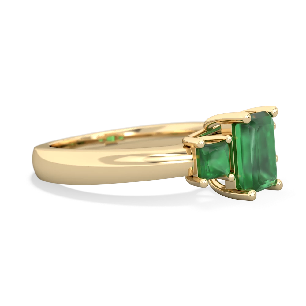 Lab Emerald Three Stone Emerald-Cut Trellis 14K Yellow Gold ring R4021