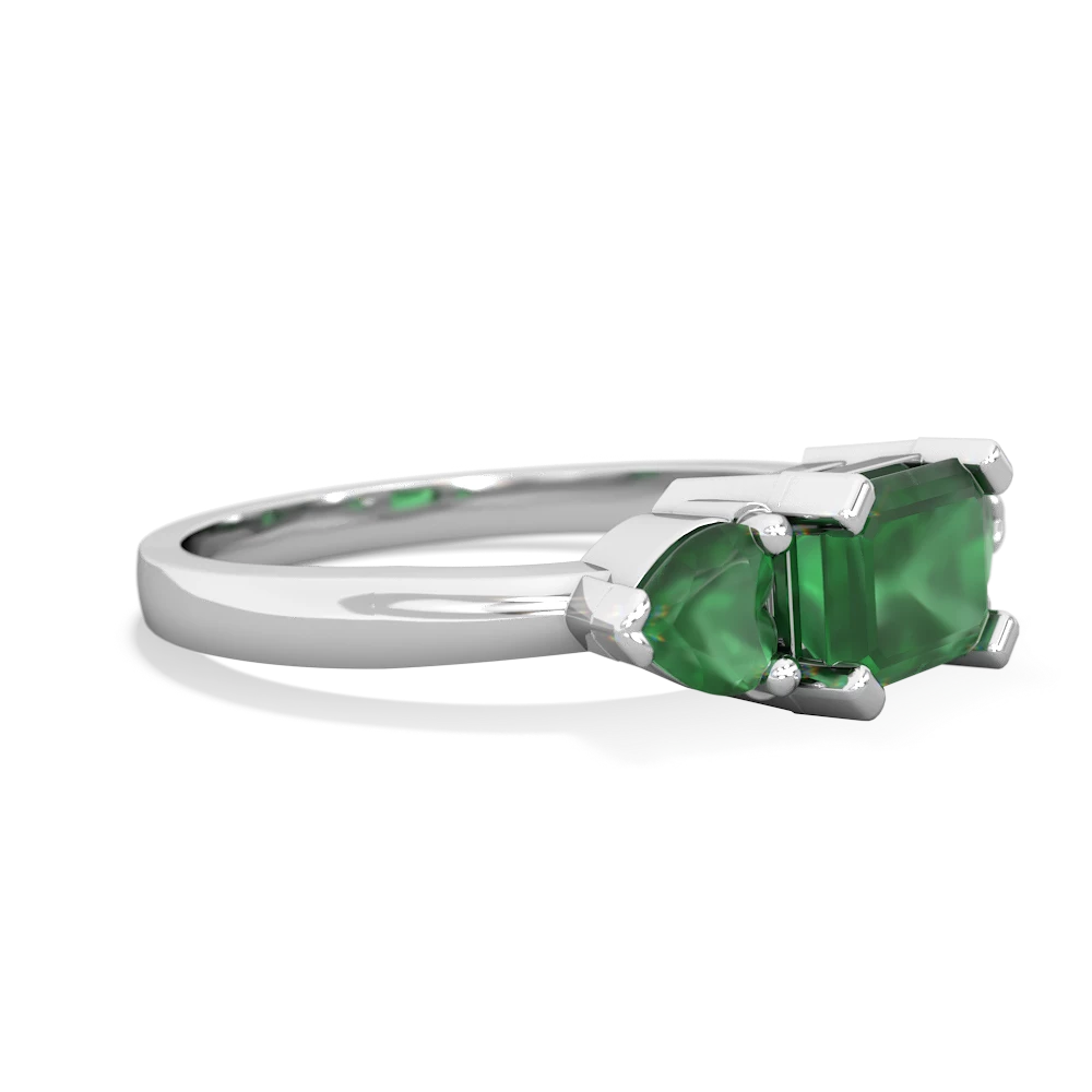 Lab Emerald Three Stone 14K White Gold ring R5235