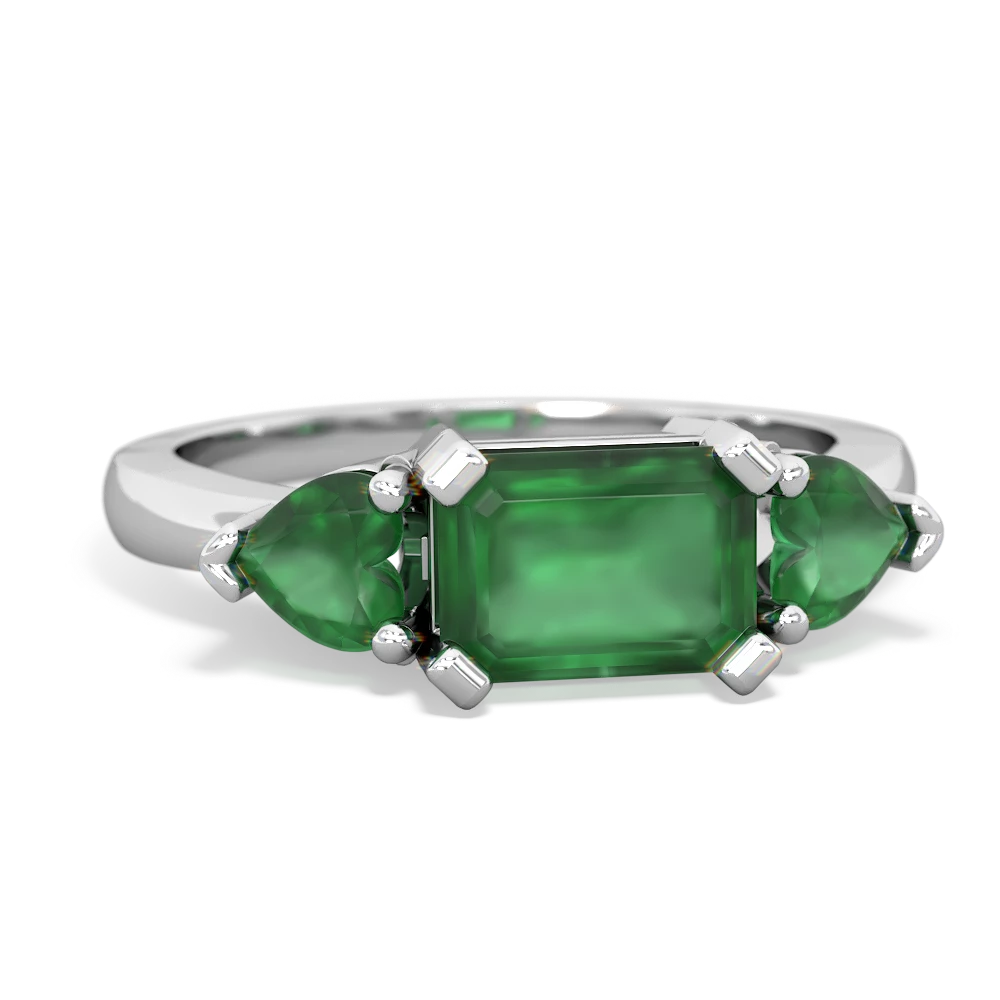 Lab Emerald Three Stone 14K White Gold ring R5235