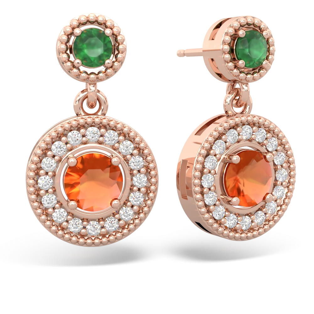 Emerald Halo Dangle 14K Rose Gold earrings E5319