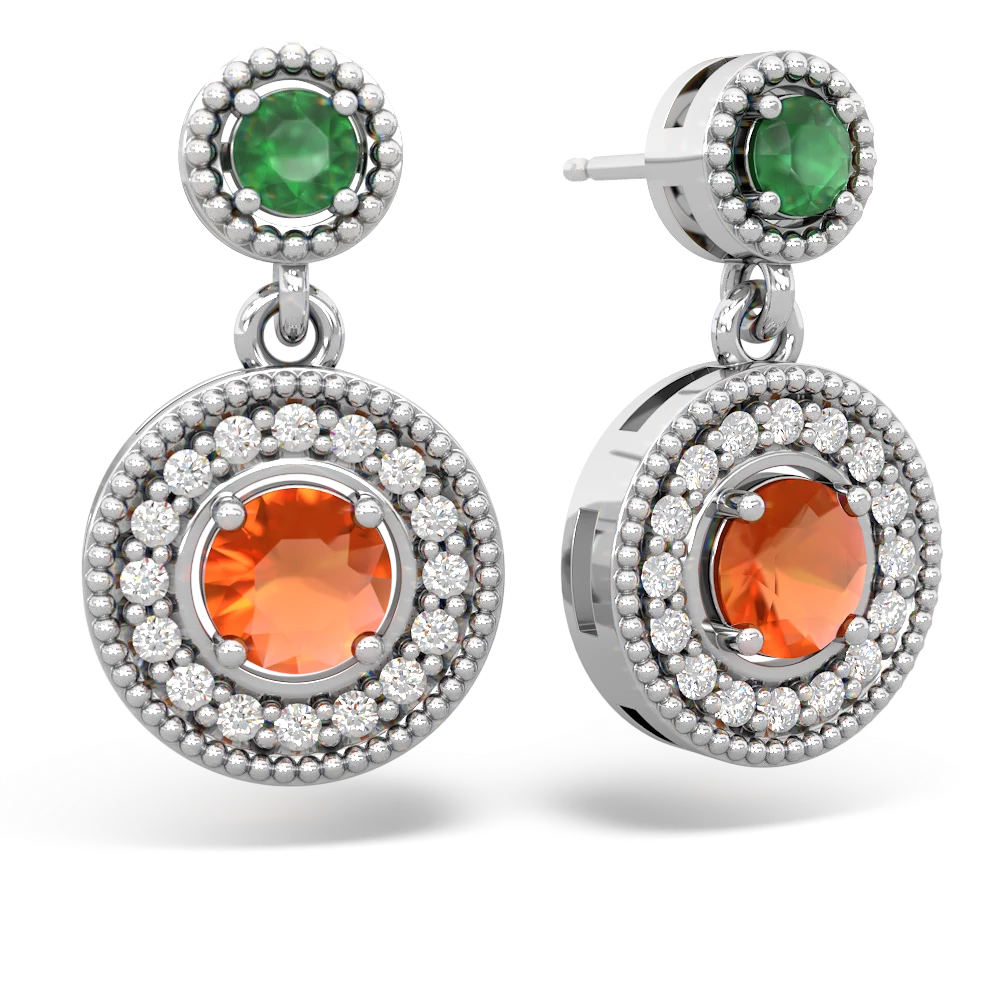 Emerald Halo Dangle 14K White Gold earrings E5319