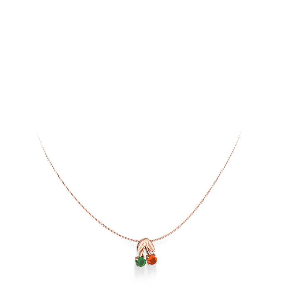 Emerald Sweet Cherries 14K Rose Gold pendant P7001