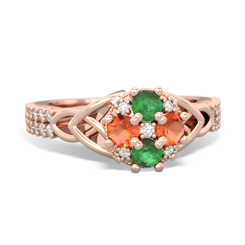 Emerald Celtic Knot Cluster Engagement 14K Rose Gold ring R26443RD