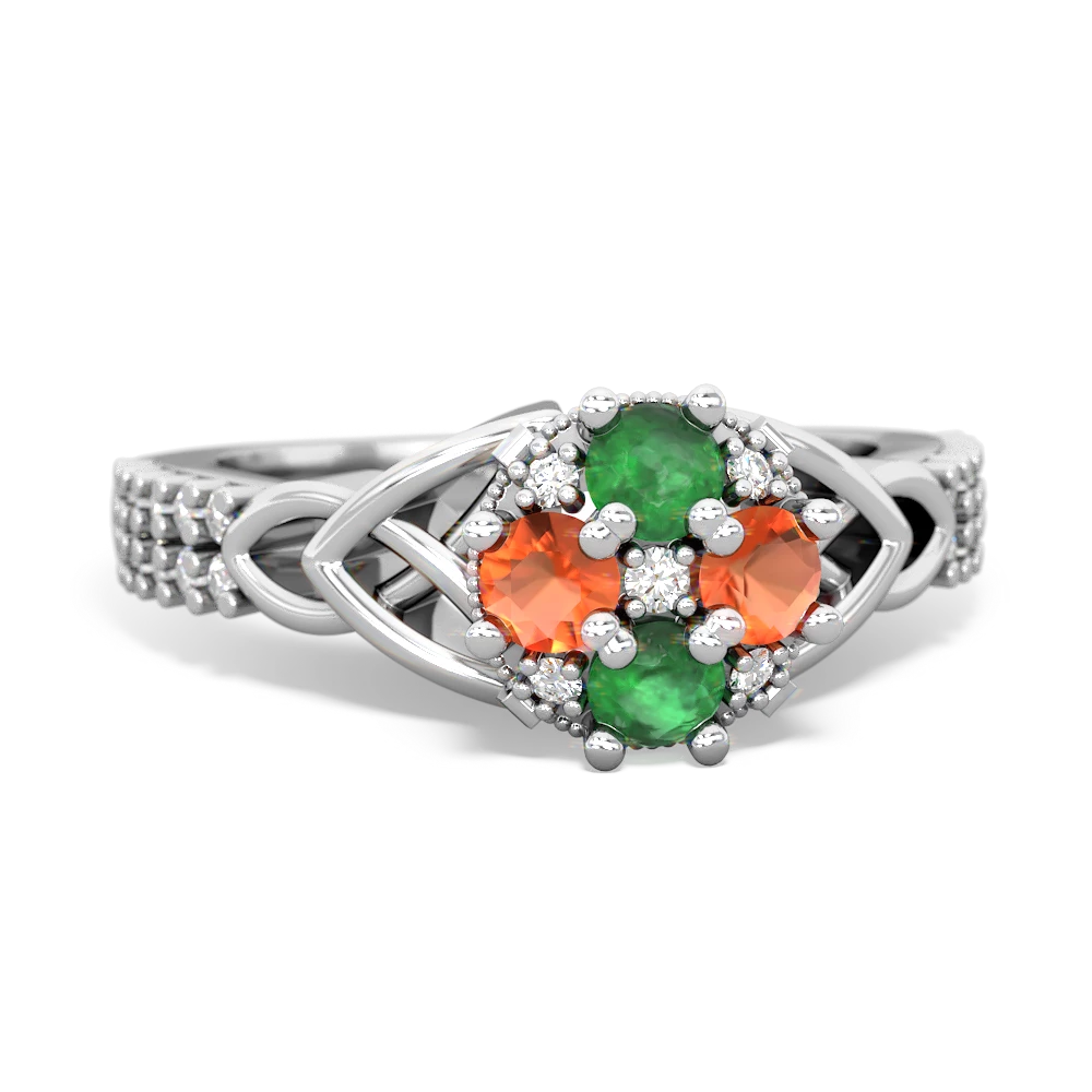 Emerald Celtic Knot Cluster Engagement 14K White Gold ring R26443RD