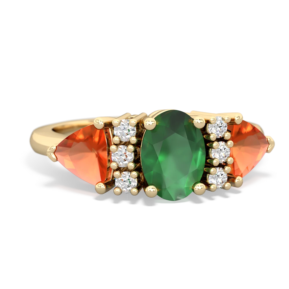Emerald Antique Style Three Stone 14K Yellow Gold ring R2186