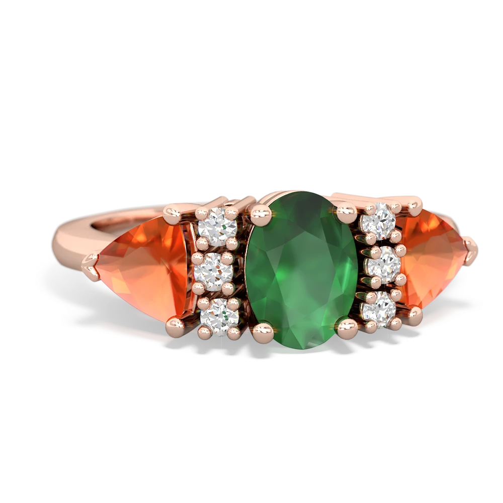 Emerald Antique Style Three Stone 14K Rose Gold ring R2186