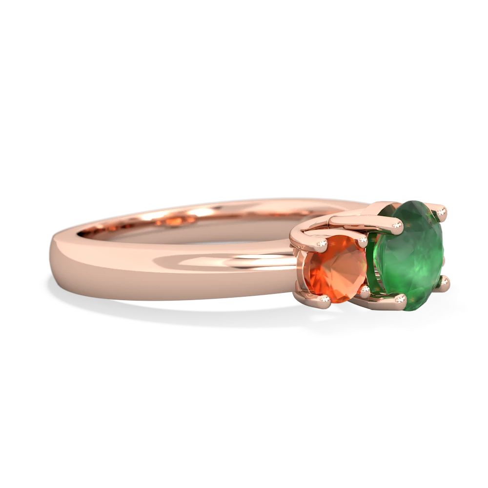 Emerald Three Stone Round Trellis 14K Rose Gold ring R4018