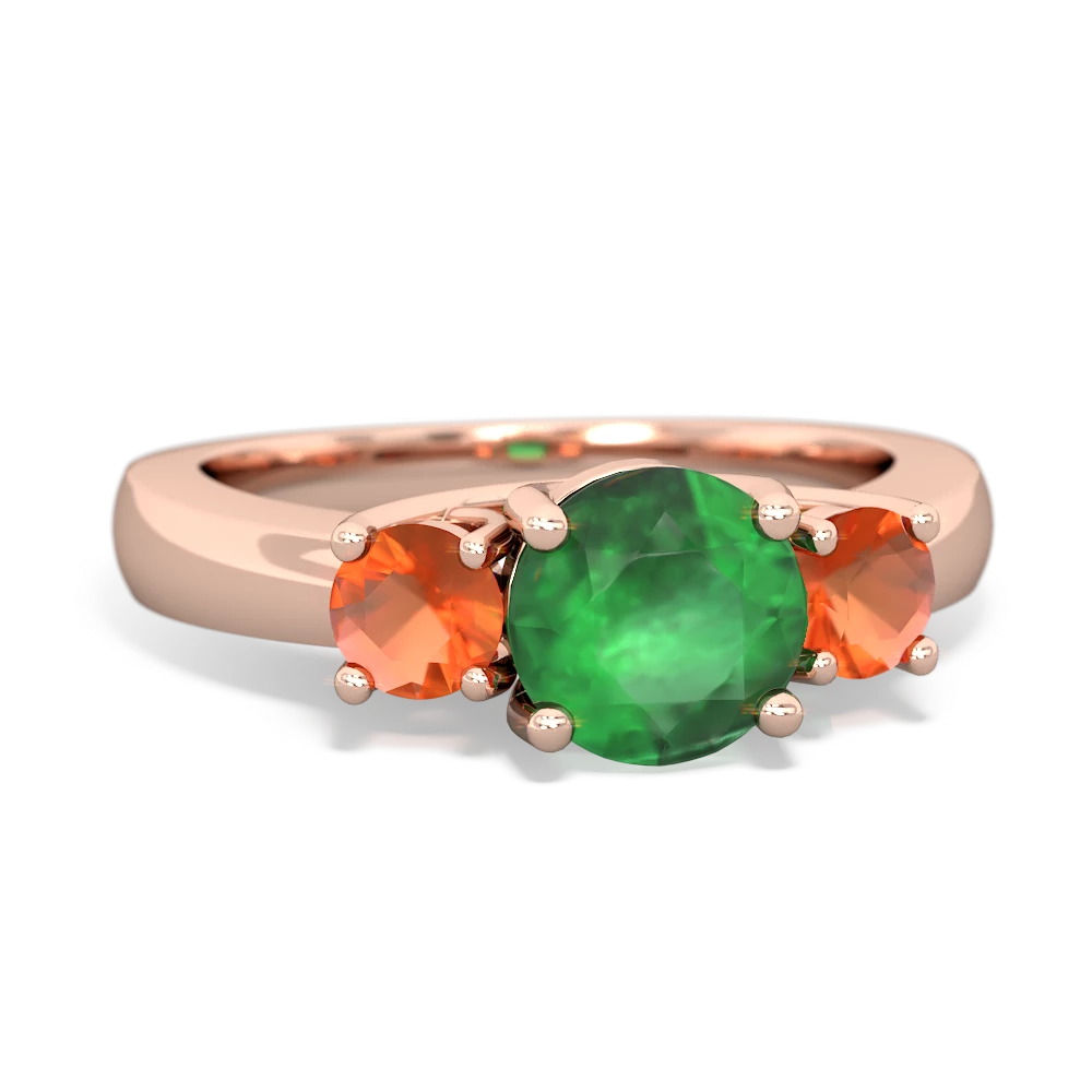 Emerald Three Stone Round Trellis 14K Rose Gold ring R4018